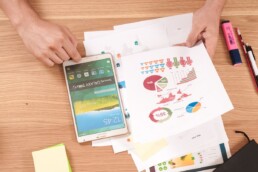 Business performance charts displayed on a digital device